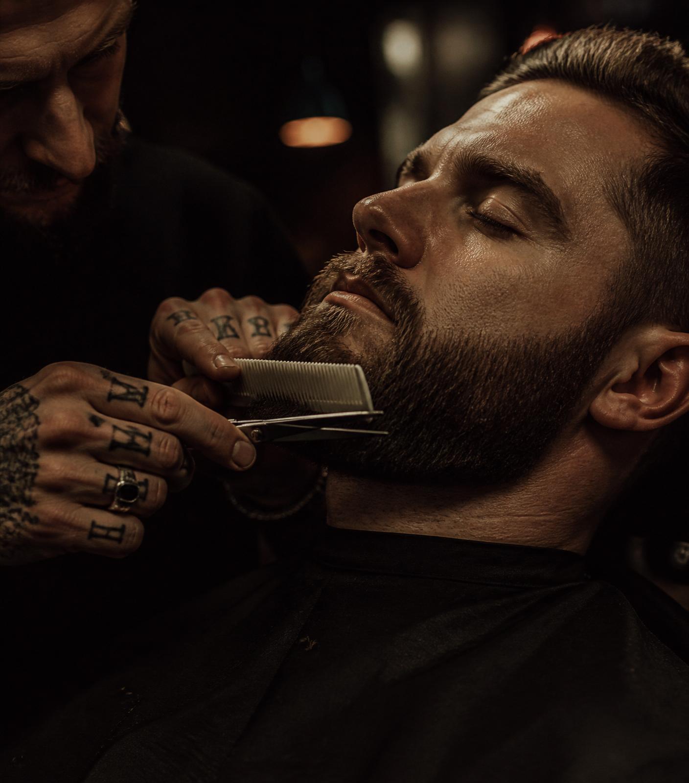 Beard trim with scissors and comb